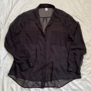 Old Navy black sheer button down top XL
